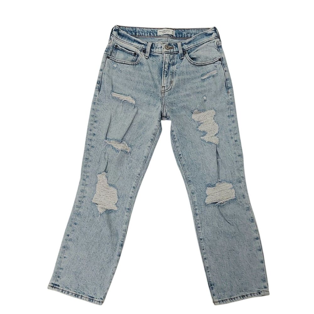 Abercrombie & Fitch The Boyfriend Mid Rise Jeans Womens 26/2 Blue Distressed